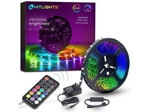 32.8ft LED Strip Lights, HitLights RGB 5050 Color Changing LED Light Kit Ultra Brighter 300LEDs Flexible Light Strips with RF Remote and UL Power Supply for Home Room Party TV Bedroom