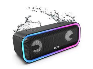 Bluetooth Speaker DOSS SoundBox Pro Wireless Bluetooth Speaker with 24W Impressive Sound Booming Bass IPX5 Waterproof 15Hrs Playtime Wireless Stereo Pairing Mixed Colors Lights 66 FT  Black