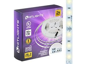 Hitlights 24V LED Strip Lights, LED Tape Light, Bright 3000K Warm White LED Lights, 26.2ft, UL Listed - Fire and Electrical Safety, 6 Years Warranty, 1325Lumen/m, IP20 for Indoor Use