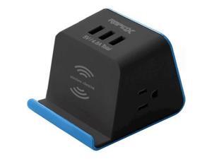 MyDesktop 2-Outlet/3-USB Surge Protector with Wireless Charging - Blue MyDesktop 2-Outlet/3-USB Surge Protector with Wireless Charging - Blue