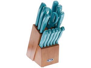 Oster Evansville 14 Piece Cutlery Set, Stainless Steel with Turquoise Handles - Oster Evansville 14 Piece Cutlery Set, Stainless Steel with Turquoise Handles -