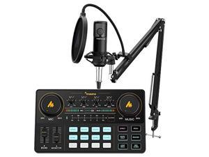 Audio Interface with DJ Mixer and Sound Card, MAONO Maonocaster Lite Portable ALL-IN-ONE Podcast Production Studio with Microphone for Guitar, Live Streaming, PC, Recording, and Gaming (AU-AM200-S6)