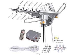 LAVA HD2605 Outdoor HD TV Antenna Remote Controlled Rotation Long Range 4K TV Installation Kit Including LAVA 4 Way High Performance Coax Cable Splitter