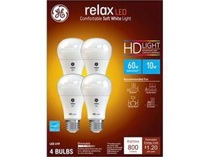 GE Relax LED HD Light Bulbs, 10 Watt (60 Watt Equivalent) Soft White, Medium Base, Dimmable (4 Pack)