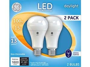 GE Lighting A21 LED Light Bulbs, 15-Watt, Bluish White Finish, General Purpose, Non-Dimmable, 100-Watt Replacement, 1600 Lumen, Medium Base, 2-Pack