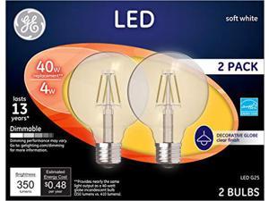 GE Lighting 23192 Clear Finish Light Bulb Dimmable LED G25 Decorative Globe 4 (40-Watt Replacement), Energy-Star Rated, 350-Lumen Medium Base, 2 Count (Pack of 1), Soft White