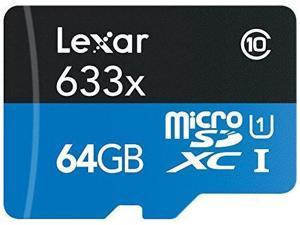 Lexar High-Performance microSDXC 633x 64GB UHS-I Card w/SD Adapter - LSDMI64GBBNL633A