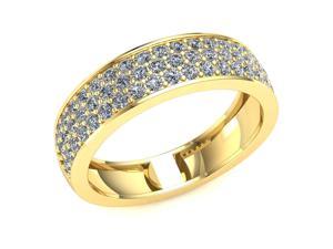 1.00 Ct Round Diamond 3 Row Pave Wedding Ring Women's Anniversary Band 18k Yellow Gold F VS1
