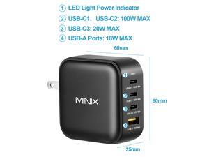 MINIX P3 Smallest 100W GaN USB-C Charger PD for MacBook Pro/Air, Laptops,iPhone,iPad Pro,Samsung,Dell and More Devices