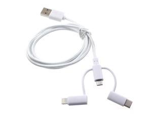 3-in-1 Braided USB Cable Charge Power and Sync Wire Data Cord [White] Type-C Micro-USB P4Q for Amazon Fire HD 10 8, Kindle DX Fire HD 6 7 8.9 HDX 7 8.9 - iPad 4 Air 2, Mini 2 3 4, Pro 9.7