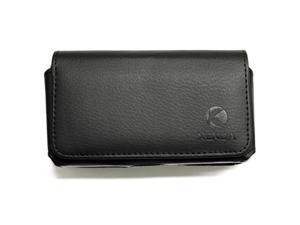 Black Leather Side Case Side Cover Pouch for iPhone 4S - Kyocera Hydro Plus - ZTE Illustra