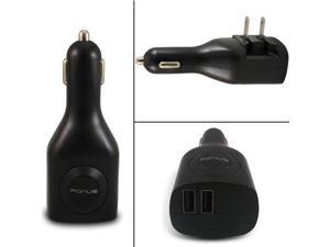 2-in-1 Car Home Charger Power Adapter 2-Port USB Folding Prongs Black Compatible With Lenovo Moto Tab (10.1)