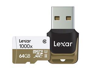 Lexar Professional 64GB MicroSDHC UHS-II Memory Card (Up to 150MB/s Read) with USB 3.0 Card Reader (LSDMI64GCBNL1000R)