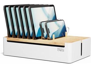 Prosumers Choice Multiple Devices Bamboo Charging Station  iPad iPhone Laptops Tablets  Wooden Organizer Stand for Home Kitchen and Office  Family Docking Station and Mobile Phone Charger Rack
