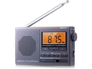 Portable AM FM SW 12 Bands Shortwave Radio Small Walkman Digital Radio Time Setting with Auto Power OnOff HighLow Tone Mode Buildin Speaker and Earphone Jack Powered by DC or 2AA Battery