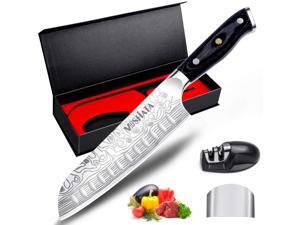 Santoku Knife - MOSFiATA 7" Super Sharp Professional Kitchen Cooking Knife with Finger Guard and Knife Sharpener, German High Carbon Stainless Steel 4116 with Micarta Handle and Gift Box Santoku Knife - MOSFiATA 7" Super Sharp Professional Kitchen Cooking Knife with Finger Guard and Knife Sharpener, German High Carbon Stainless Steel 4116 with Micarta Handle and Gift Box