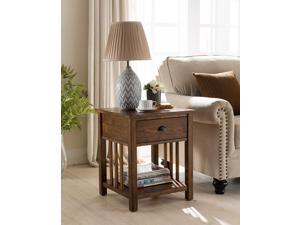 Craftsman Side Table with USB Charging Station in Canyon Oak