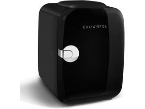 CROWNFUL Mini Fridge, 4 Liter/6 Can Portable Cooler and Warmer Personal Refrigerator for Skin Care, Cosmetics, Beverage, Food,Great for Bedroom, Office, Car, Dorm, ETL Listed Black