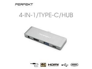 Perfekt 4-in-1 USB-C Hub, Type C to HDMI, 3.5mm Audio, USB 3.0, and Power Delivery Adapter
