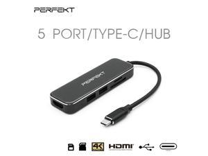 Perfekt 5-in-1 USB-C Premium Hub, Type C to HDMI, USB 3.0, SD and Micro SD Adapter