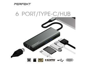USB-C to 4K HDMI RJ45 Gigabit Ethernet 2-USB 3.0 Type C Port 6-in-1 HUB Adapter 