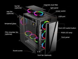 Bgears b-Draco5907 Tempered Glass Side Mid Tower Case with RGB LED Front Panel Bgears b-Draco5907 Tempered Glass Side Mid Tower Case with RGB LED Front Panel