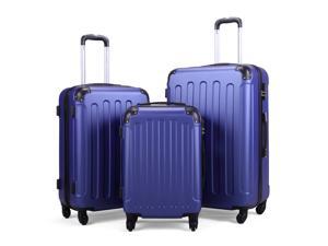 3 PCs Travel Luggage Set Hardside Travel Trolley Rolling Suitcase ABS+PC, Dark Blue