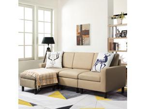 Waleaf Convertible Sectional Sofa with Reversible Chaise, L-Shape 3-seater Sofa Couch with Modern Linen Fabric, Living Room Indoor Sleeper with Ottoman Set for Small Space (Light Grey) Waleaf Convertible Sectional Sofa with Reversible Chaise, L-Shape 3-seater Sofa Couch with Modern Linen Fabric, Living Room Indoor Sleeper with Ottoman Set for Small Space (Light Grey)
