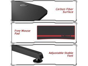 Vitesse 52 inch Gaming Desk with Side Extended Storage Shelves, Racing Style Ergonomic Computer Desk with Free Mouse pad, Professional Carbon Fiber Gamer Table with Cup Holder & Headphone Hook Vitesse 52 inch Gaming Desk with Side Extended Storage Shelves, Racing Style Ergonomic Computer Desk with Free Mouse pad, Professional Carbon Fiber Gamer Table with Cup Holder & Headphone Hook