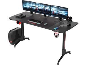 Vitesse 63 inch Height Adjustable Gaming Desk Racing Style Computer Desk with Free Mouse pad & USB Gaming Handle Rack, T-Shaped Professional Gamer Game Station with Cup Holder & Headphone Hook
