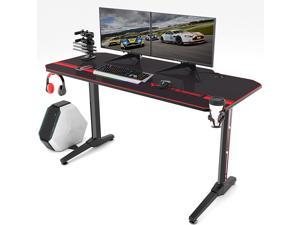 Vitesse 55 inch Gaming Desk Racing Style Computer Desk with Mouse pad, T-Shaped Professional Gamer Game Station with USB Gaming Handle Rack, Cup Holder and Headphone Hook