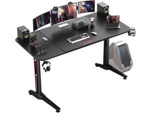 Vitesse 63 inch Gaming Desk T Shaped Computer Desk with Free large Mouse pad, Racing Style Professional Gamer Game Station with USB Gaming Handle Rack, Cup Holder & Headphone Hook