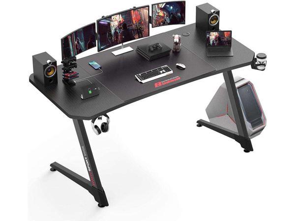 Pneumatic Height Adjustable Gaming Desk, Racing Style Standing Desk Gamer  Table with Power Strip Tray, Carbon Fiber Surface, 2 Cable Management  Holes, Ideal for Gaming Studying Working 