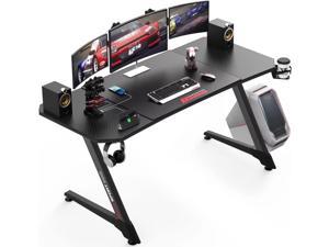 Vitesse 55 Inch Gaming Desk, Ergonomic Office PC Computer Desk with Large Mouse Pad, Z Shaped Gamer Tables Pro with USB Gaming Handle Rack, Stand Cup Holder and Headphone Hook