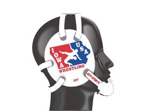 Wrestling headgear with IOWA USA wrestling stickers Wrestling headgear with IOWA USA wrestling stickers