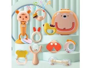 CUTE STONE Baby Rattle Set, Electronic Grab Shaker with Music & Light, 9 Pcs Grasp, Spin Rattle Set with Gift Box, Early Educational Toys