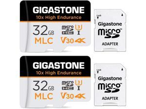 [10x High Endurance] Gigastone 32GB 2-Pack MLC Micro SD Card, 4K Video Recording, Security Cam, Dash Cam, Surveillance Compatible 95MB/s, U3 C10, with Adapter