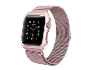 GOOSUU Milanese Loop Replacement Band With Metal Protective Case For Apple Watch Band 42mm Series3 Series 2 Series 1