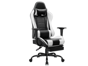 Homall High-back Recliner Gaming Chair Swivel Office Chair PU Leather Adjustable Height Racing Style Computer Chair with Lumber Support Ergonomic Gaming Chair with Headrest and Footrest (White)