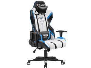 Homall Gaming Chair Racing Office High Back PU Leather Chair Computer Desk Chair Video Game Chair Ergonomic Swivel Chair with Headrest and Lumbar Support (Blue & White)