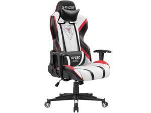 Homall Gaming Chair Racing Office High Back PU Leather Chair Computer Desk Chair Video Game Chair Ergonomic Swivel Chair with Headrest and Lumbar Support (Black & White)