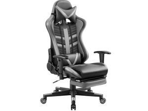 Homall Gaming Chair with Thickened Footrest Ergonomic Swivel Racing High-Back Bucket Seat, Premium PU Leather, Reclining, Hydraulic Height Adjustment, Lumbar Support, Adjustable Armrest (Gray)