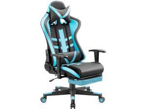 Homall Gaming Chair with Thickened Footrest Ergonomic Swivel Racing High-Back Bucket Seat, Premium PU Leather, Reclining, Hydraulic Height Adjustment, Lumbar Support, Adjustable Armrest (Blue)