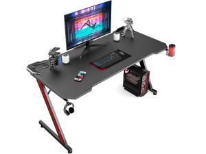 T Shaped Racing Style Professional Gamer Game Station with Full Mouse pad Gaming Computer Desk Gaming Handle Rack PC Gaming Table Cup Holder Headphone Hook Vitesse 55 inch Gaming Desk