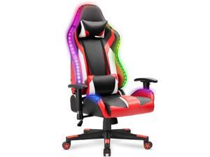 Homall Gaming Chair RGB Lighting High Back Computer Chair PU Leather Desk Chair PC Racing LED Ergonomic Adjustable Swivel Task Chair with Headrest and Lumbar Support (Red)