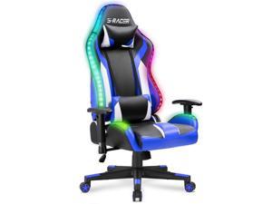 Homall Gaming Chair RGB Lighting High Back Computer Chair PU Leather Desk Chair PC Racing LED Ergonomic Adjustable Swivel Task Chair with Headrest and Lumbar Support (Blue)