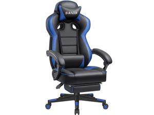 Homall Gaming Racing Style Reclining Ergonomic Home Office Computer High Back PU Leather Adjustable Swivel Big and Tall Chair with Footrest (Blue)