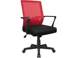 Homall Office Chair Mid Back Mesh Computer Chair Swivel Lumbar Support Desk Task Chair Ergonomic Adjustable Executive Chair with Armrests, Lumbar Support and Thick Seat (Red)