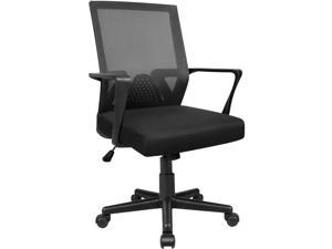 Homall Office Chair Mid Back Mesh Computer Chair Swivel Lumbar Support Desk Task Chair Ergonomic Adjustable Executive Chair with Armrests, Lumbar Support and Thick Seat (Black)
