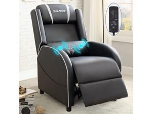 Homall Massage Gaming Recliner Chair Racing Style Single Living Room Sofa Recliner PU Leather Recliner Seat Home Theater Seating (White)